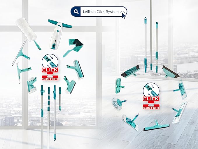 Leifheit Window Vacuum Cleaner Dry&Clean, Modular with Unique Handle System and Intelligent Standby, Window Cleaner, Battery-Powered, White Blue