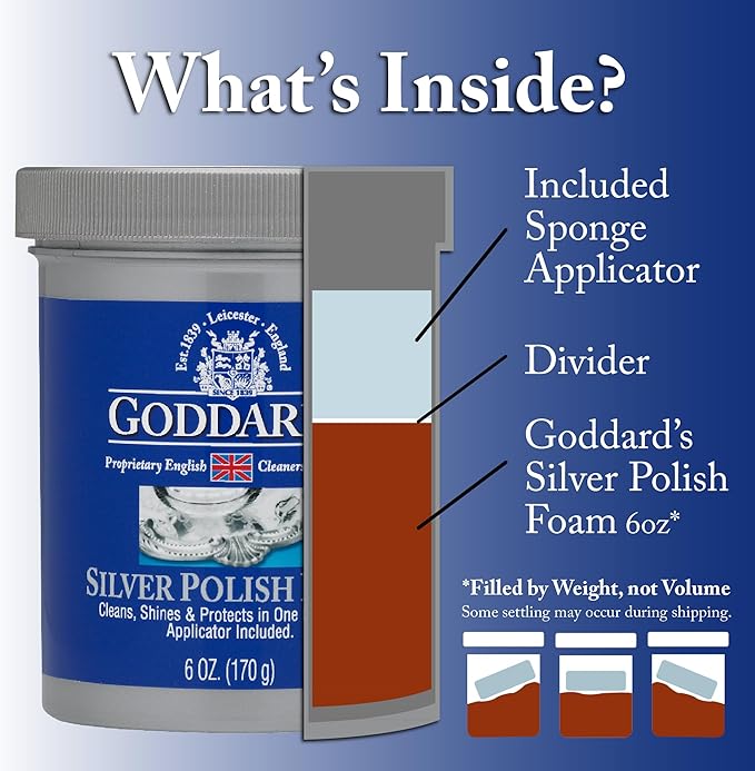 Goddard’s Silver Polish Foam – Silver Jewelry Cleaner for Antiques, Accessories, Ornaments & More – Silver Cleaner for Silverware Protection – Tarnish Remover for Jewelry w/Sponge Applicator (6 oz)