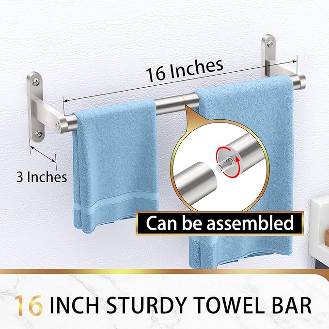 16 Inch Bathroom Towel Bar, KLJKPA Towel Racks for Bathroom Wall Mounted, Stainless Steel Heavy Duty Modern Single Towel Bar Holder, Brushed Nickel