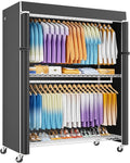 ULIFHOME P8C Max Heavy Duty Clothes Rack（With Extended Width Design） Rolling Clothing Racks for Hanging Clothes with Lockable Wheels，51.2"W x 15.8"D x 80.5"H，Load 700LBS，White Rack with Black Cover