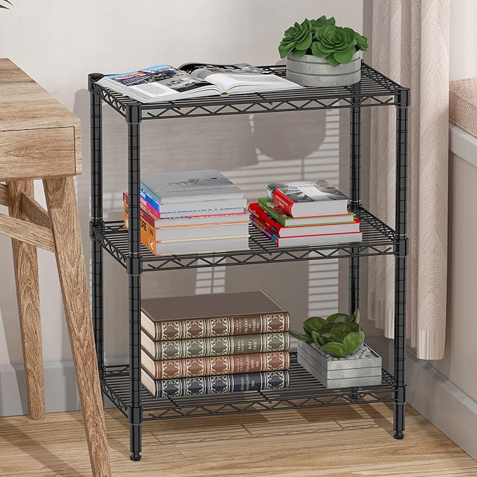 Folews 3-Tier Metal Shelf for Storage, Wire Shelving Unit Storage Rack Organizer Steel Utility Shelf for Kitchen Office Garage Pantry Laundry Organization(13.4D x 23.2W x 29.7H Inches)