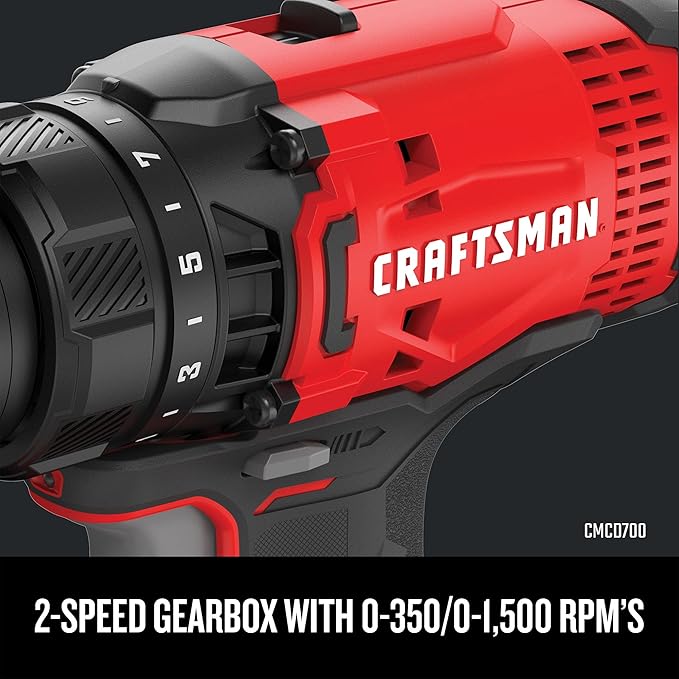 CRAFTSMAN V20 MAX Cordless Drill Driver and Impact Driver Set, Power Tool Set with 2 Batteries and Charger, LED Work Light, 2 Bits, Bag (CMCK200C2)