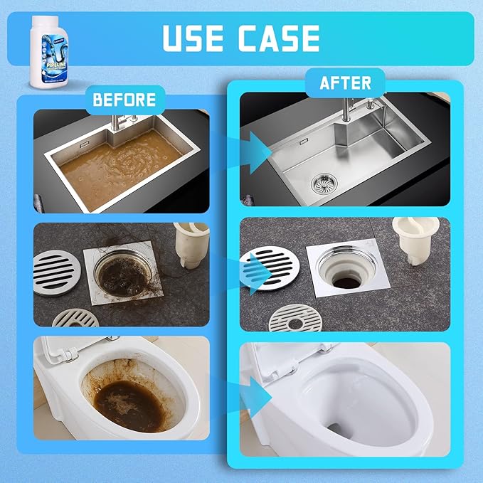 Pipeline Dredging Agent, Powerful Drain Cleaner Agent, Kitchen Unblocker, Sink and Drain Cleaner Powder for Kitchen Toilet Pipeline Quick Cleaning Tool