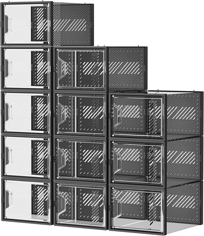 SIMPDIY Shoe Storage, 12 Pack X-Large Shoe Organizer for Closet, Shoe Boxes Clear Plastic Stackable Shoe Storage Boxes for Size 13