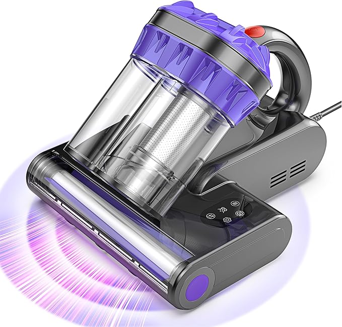 Mattress Vacuum Cleaner, Handheld Bed Vacuum Cleaner with 16Kpa Suction, 253.7nm UV-C Light, 149℉ Hot Air, Double-Cup Handheld Vacuums for Bed, Sofa, Couch, Crib (Corded, 550W)