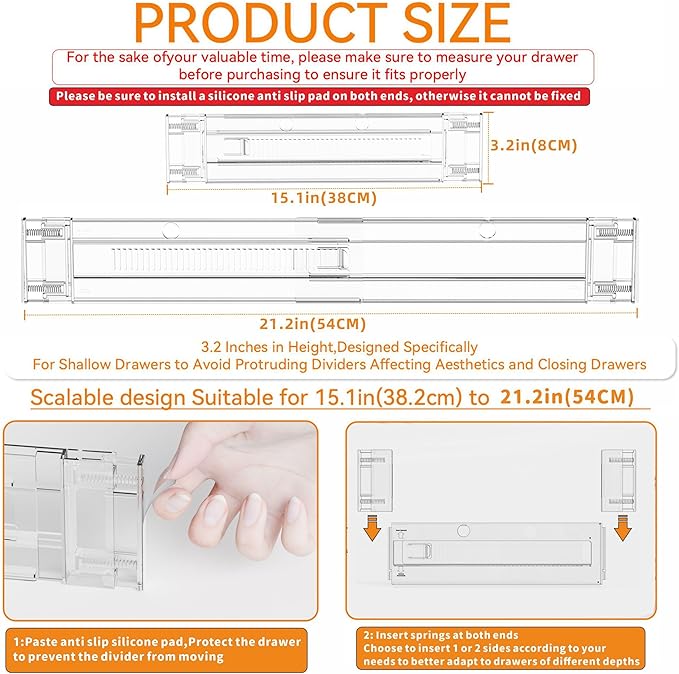 Yieach 12 Pack Clear Expandable Deep Drawer Separators From 15 to 21'' - 3.2 Inch Tall Acrylic Drawer Dividers for Clothes,Dresser Drawer Dividers for Dresser,Baby Nursery,Clothing,Sock or Underwear