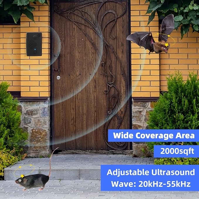 Bat Deterrent Devices,Bat Repellent for Attic,Rechargeable Bird Repellent,Porch & House | Bats Removal Do It Yourself for Indoor & Outdoor | Friendly to Human & Pet (4, Black)
