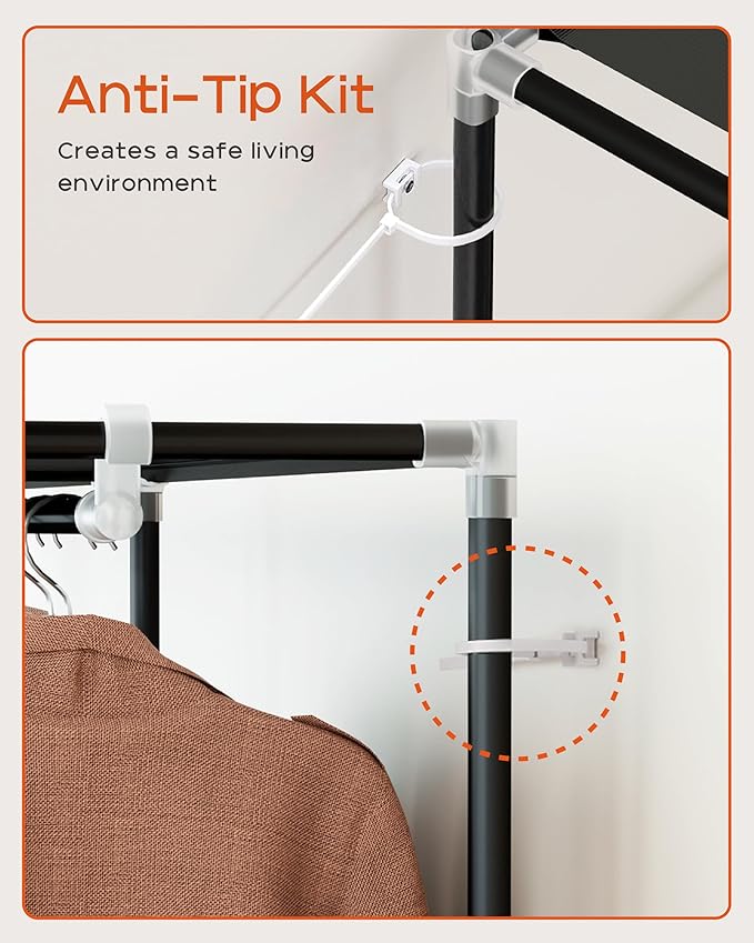 CASAMAYA Portable Closet, 48 Inch Large Capacity Wardrobe Closet, Clothes Storage Organizer with Shelves and Hanging Rod, Easy to Assembly, Black PCT221B01