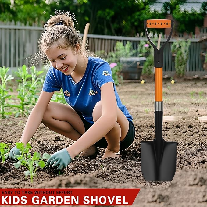 28-Inch Mini Garden Shovel, Kids Small Shovel, Fiberglass Handle with D-Grip & Alloy Steel Head for Car Emergency Kit, Beach, Planting & Light Duty Digging