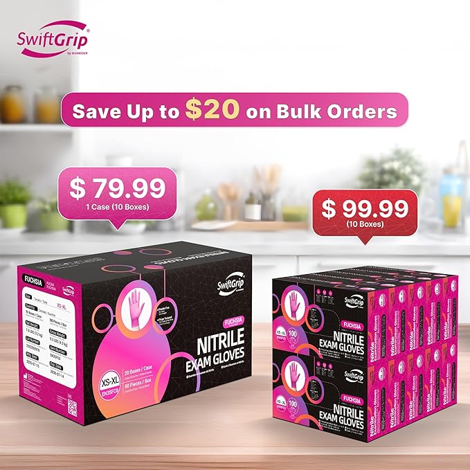Powder-Free Nitrile Gloves, 3-mil, Disposable Nitrile Gloves, Latex-Free, Powder-Free - Pink/Fuchsia