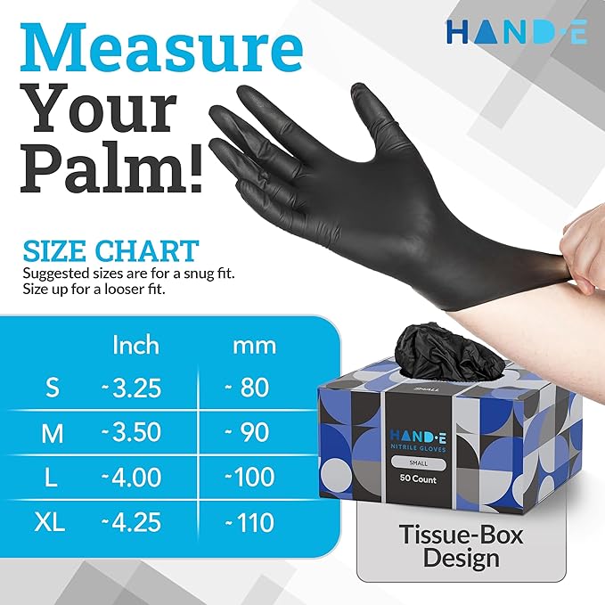 Hand-E Touch Black Nitrile Disposable Latex Free & Powder Free Gloves Small, 200 Count - BBQ, Tattoo, Hair Dye, Cooking & Mechanic Gloves