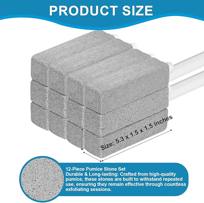 12 Packs Pumice Cleaning Stone with Extra Long Handle, Pumice Stone for Toilet Bowl Clean for Cleaning Toilets, Bathtubs, Grills, Swimming Pools, Sinks