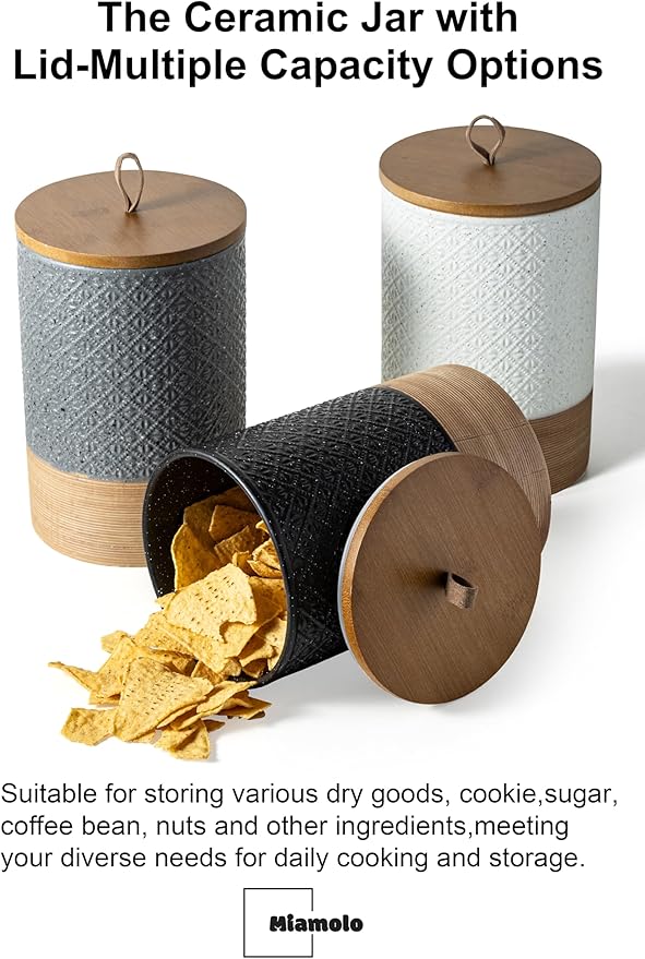 Miamolo Large Food Storage Jar Coffee Container with Lids, Ceramic Coffee Canister for Sugar Spice Cookie Ground Coffee - Kitchen Pantry, Housewarming Weeding Gift - Gray & 64 fl.oz