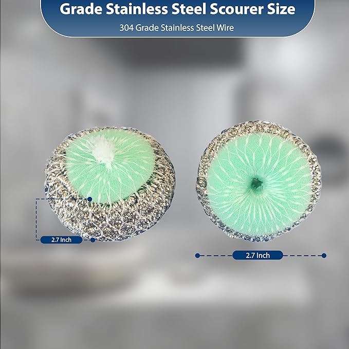 Amazon Brand | Pack of 4 | Ring King Stainless Steel-Wrapped Sponge Scrubbers | Heavy Duty Scouring Pads - Individually Wrapped for Dishes Pots, Pans, and Ovens