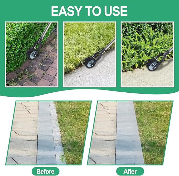 Wheel Rotary Edger, Adjustable 63” Manual Lawn Edger Tool with Gloves, Stainless Steel Trimmer for Sidewalk, Grass and Weed Edging, Ideal for Garden Landscaping and Yard Maintenance
