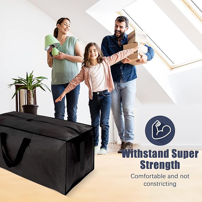 HOMESURE 8 Pack Large Strong Bags with Zippers & Carrying Handles - Water-Resistant - Heavy Duty Storage Tote for Space Saving, Fold Flat, Alternative to Moving Box (Black)