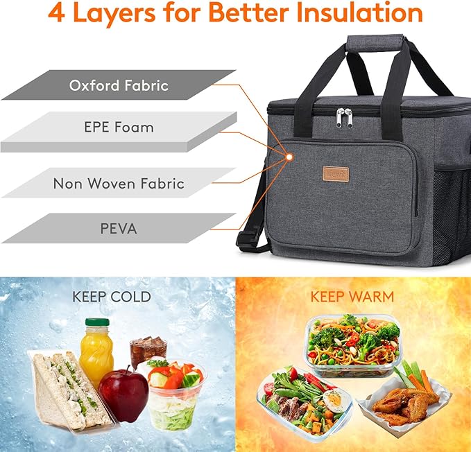 Lifewit Large Lunch Bag, Insulated Lunch Box, Soft Cooler Cooling Tote for Adult Men Women, Dark Gray 40-Can (24L)
