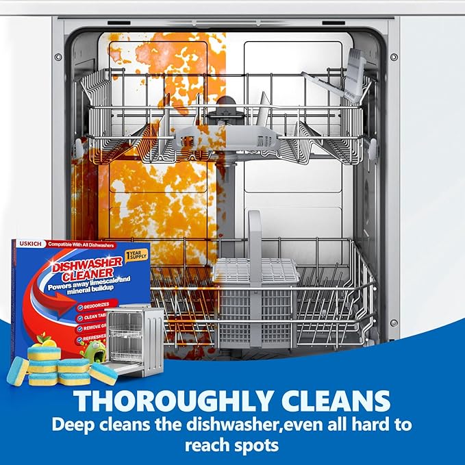 Dishwasher Cleaner And Deodorizer Tablets 24 Pack,Deep Cleaning Descaler Pods for Dish Washer,Lemon Scented Dish Washer Machine Tablets for Limescale,Mineral Buildup, Odor,Septic Safe- 1 Year Supply
