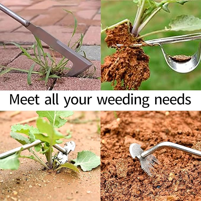 Weed Puller Tool, 3 Pack Hand Weeder Tool, Stainless Steel Dandelion Remover for Lawn Care, 4 Teeth Manual Crack Weeder for Garden, Flower Beds, Patio, L-Shaped Weeding Tool with Ergonomic Handle