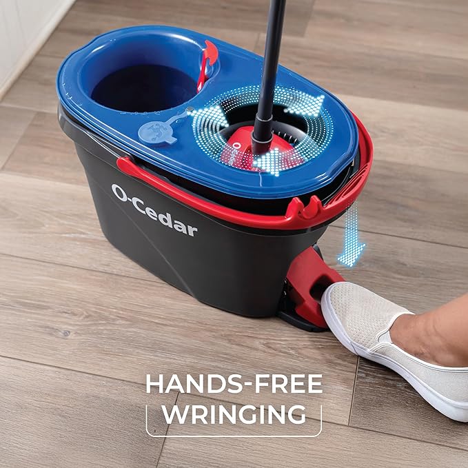 O-Cedar RinseClean Spin Mop & Bucket System + 2 Extra Mop Heads| Clean with Water | Removes 99% of Bacteria