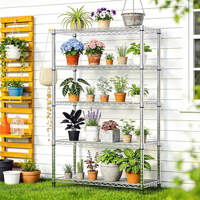 IZEUK 5-Tier Metal Storage Shelving Unit, Heavy Duty Chrome Wire Rack, Adjustable Shelves, 1750 lbs, 17.7" D x 47.2" W x 72.3" H, Garage Storage, Kitchen Pantry Organizer, Basement & Laundry Shelf