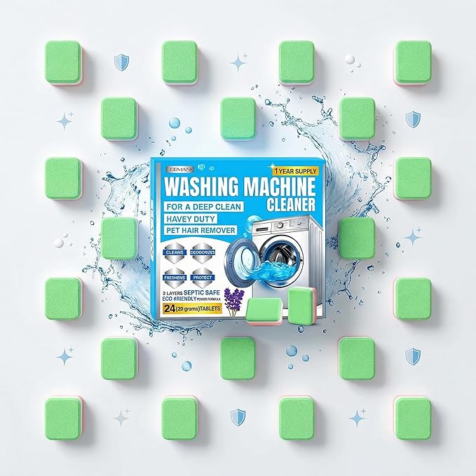EEMANI Washing Machine Cleaner Tablets 24 Pack – Deep Cleaning for HE Front & Top Load Washer, 20g Tablets, Freshener for Drum & Tub – 1 Year Supply