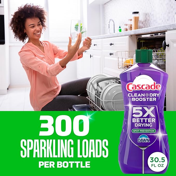 Cascade Rinse Aid Clean & Dry Booster Dishwasher Liquid, Gel & Detergent Pods for Sparkling Clean Dishes, Dishwasher Soap Tablets & Rinse Aid Dry Booster, 30.5oz