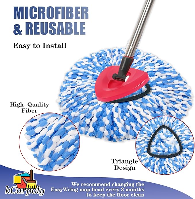 6+1 Pack Spin Mop Replacement Head Compatible with O Ceda EasyWring 1-Tank System, Dry Wet Used, Microfiber Mop Refills for 5.9in Core with Base (Blue)