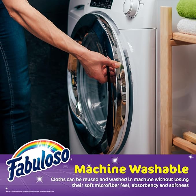 Fabuloso Microfiber Cleaning Cloths for Home & Car, Lint-Free Scratch-Free Rags for Glass, Kitchen & Wood, Reusable Machine Washable, Absorbent for Dusting & Wiping, Purple, 13 x 13 in, 12 Count