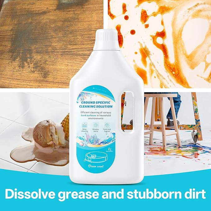 Floor Cleaning Solution Ocean Scent, Compatible with Roborock Cleaning Solution Quick Drying Without Residue Suitable for All Robot Vacuums and Wet Dry Dual-Use Vacuum Cleaners (1 L, Ocean)