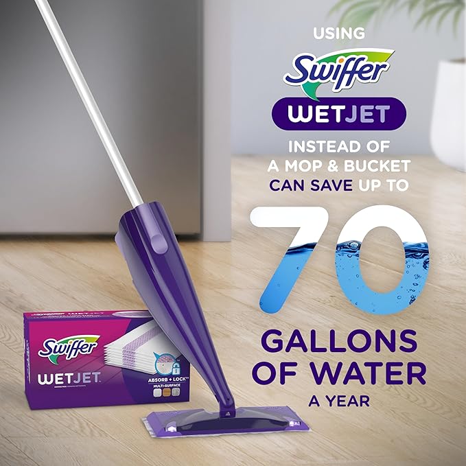 Swiffer WetJet Hardwood Floor Cleaner Spray Mop Pad Refill, Bathroom Cleaning Supplies, Hardwood Floor Cleaner, Multi Surface, 24 Count (Pack of 2)