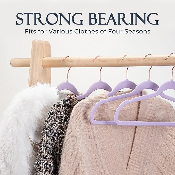 HOUSE DAY Velvet Hangers 30 Pack, Premium Non-Slip Felt Hangers, Sturdy Lt-Purple Clothes Hanger Heavy Duty, Space Saving Durable Suit Coat Hanger, 360° Rotating Rose Gold Hook