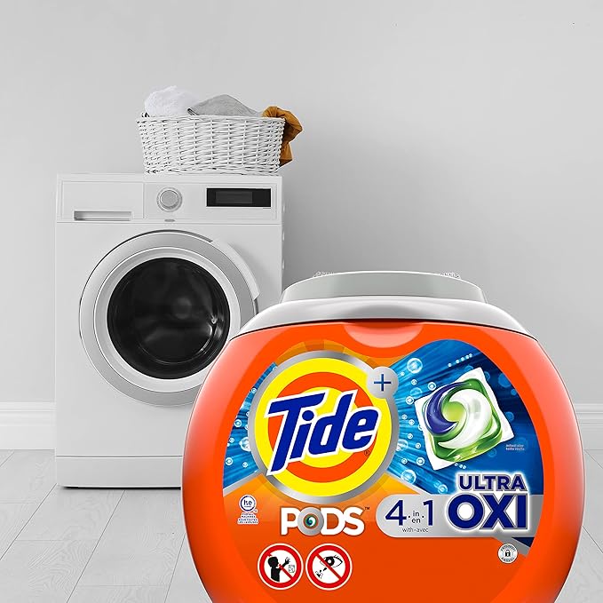 Tide 4-n-1 Ultra Oxi PODS Laundry Detergent Pacs, 57 Count, HE Compatible, Built in Pre-treater for Stains