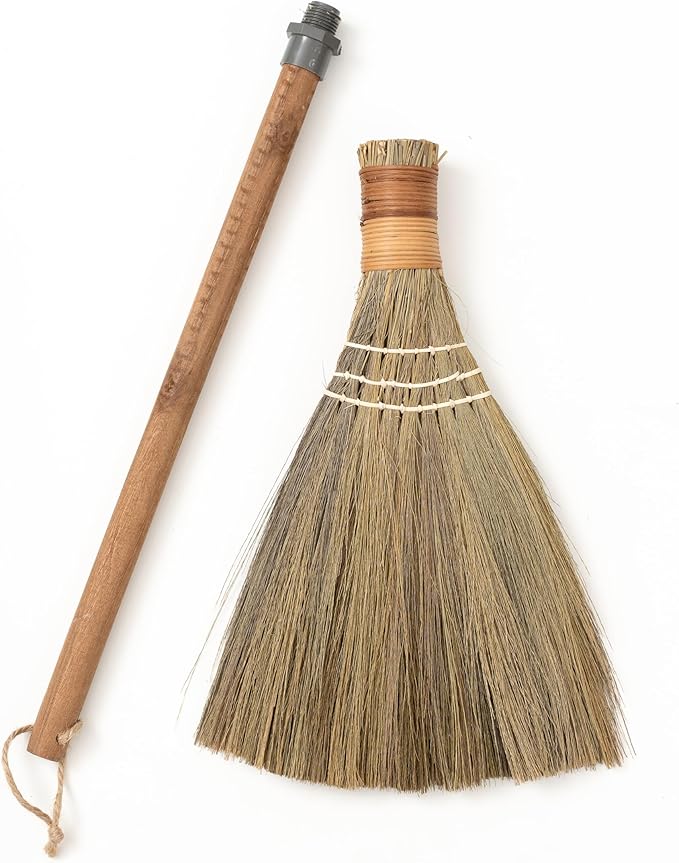 BMart Home Natural Whisk Sweeping Hand Handle Broom - Vietnamese Straw Soft Broom for Cleaning Dustpan Indoor-Outdoor, Sofa, Car Hood, Decoration Items - 9.84'' Width, 27.55" Length