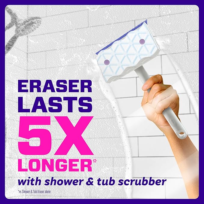 Mr. Clean Magic Eraser Sponge, Bathroom, Shower, Tub Cleaner, Soap Scum Remover, Bathroom Cleaning Supplies, Dawn Cleaning Power with Lavender Scent, Shower & Tub, 8ct