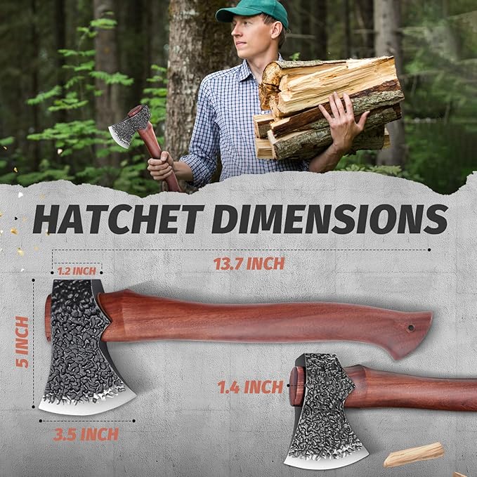 DRAGON RIOT Camping Axe Set Gift for Men and Father Hand Forged Survival Hatchet with Sheath Multipurpose Axe for Bushcraft Wood