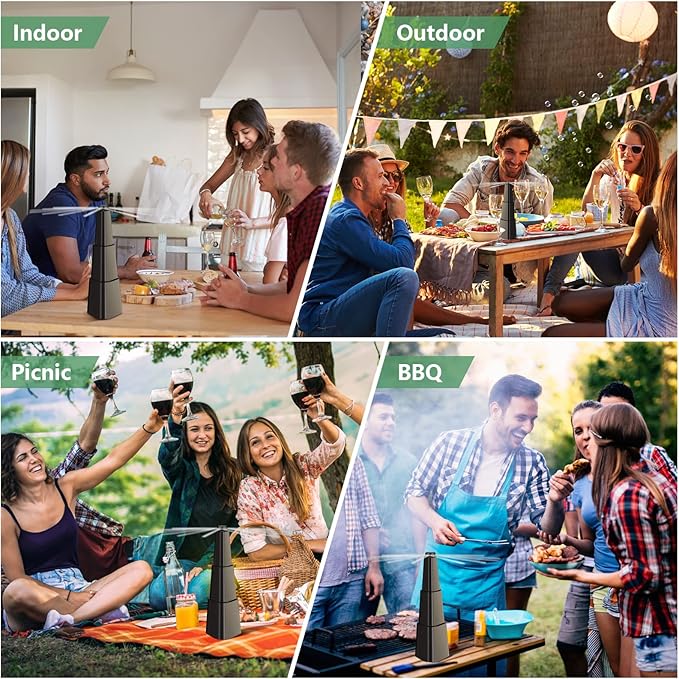 Fly Fans for Tables 4 Pack - Portable Automatic Picnic Table Food Repellent Fans Spinner for Restaurant, Party, Home