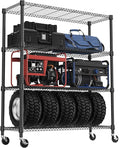 M MZG 1400LBS 47.2" W 4 Tiers Storage Shelves Metal Shelving Unit with Wheels Heavy Duty Garage Shelving Adjustable Wire Shelves for Pantry,Kitchen,Garage,Basement,Black 17.7" D x 47.2" W x 62.7" H