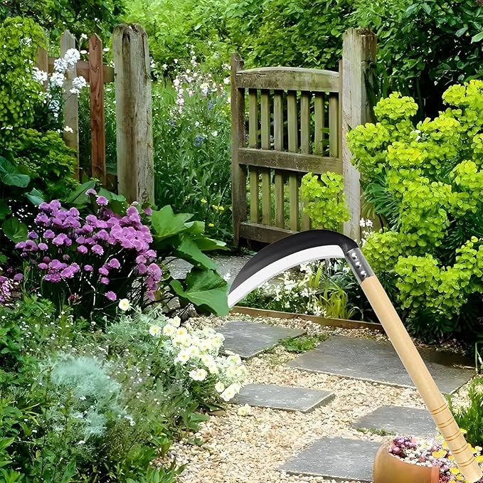 Carbon Steel Grass Sickle with Wood Handle, Gardening Weeding Weeder, Garden Hand Tool, Farming Weed Remover, Scythe Blade Cutter, Manual Mowing Blade Cutter, Thick Blade Quick Work