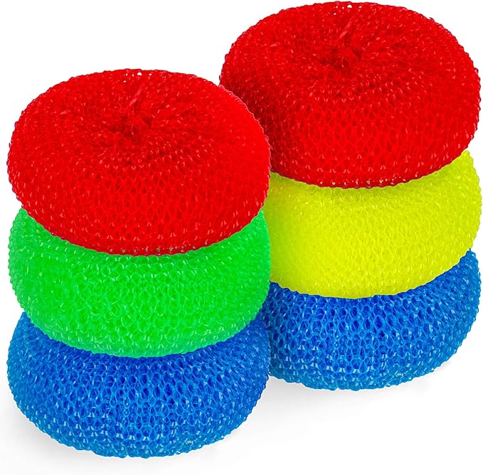 DecorRack 6 Mesh Scourers, Premium Non-Scratch Plastic Scourers, Stain Removing Cleaning Scrubber, for Kitchen Garage Bathroom (Pack of 6)