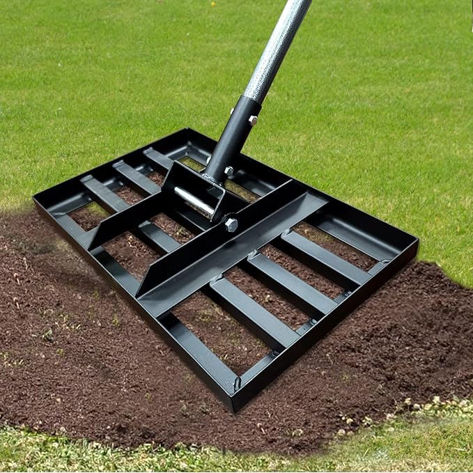 Lawn Leveling Rake 17x10 Inch , Heavy-Duty Yard Leveling Rake 6.2FT Leveler Tool for Soil, Sand & Topsoil, Backyard, Garden, Golf Course