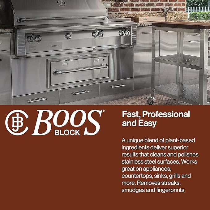 John Boos Stainless Steel Cleaner with Fine Mist Spray, Lavender Scent, 8 oz - Streak-Free Cleaning Polish & Stain Remover for Stoves, Ovens, Sinks, & Kitchen Surfaces