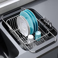 Apartment RV Small Dish Drainer Drying Rack Over The Sink In Stainless Steel for Narrow Kitchen, Counter Space Saving Compact Expandable Metal Plate Dryer Strainer, Modern Above Wire Drain Holder