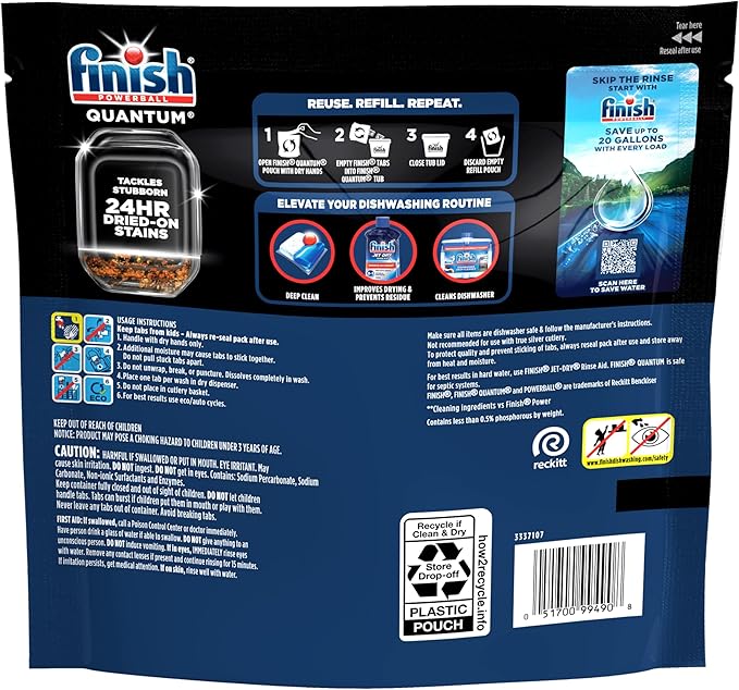Finish Quantum Dishwasher Pods, No Pre-Rinse Dishwasher Detergent Soap Removes 24HR Dried-On Stain and Grease, Leaving a Virtually Spotless Shine, 100 Count