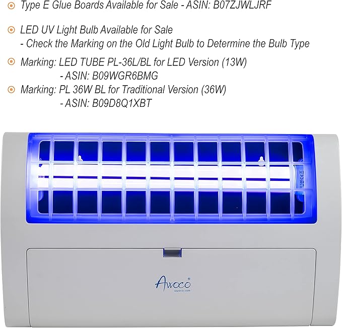 Awoco LED 13W 100V-240V Wall Mount Sticky Fly Trap Lamp for Capturing Flies, Mosquitoes, Moths and Flying Insects (Fly Trap + 6 Glue Boards)