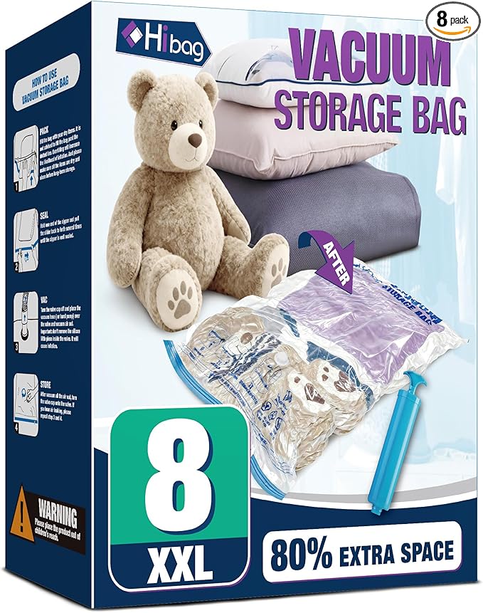 XXL Jumbo 47''X35'' Vacuum Storage Space Bags Extra Large for Blanket Bedding Comforters with Hand Pump (8 Pack)