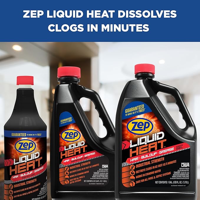 Zep Liquid Heat Hair and Grease Clog Dissolver Gel - 64 oz (Case of 6) ZULHG64 - Professional Strength Formula