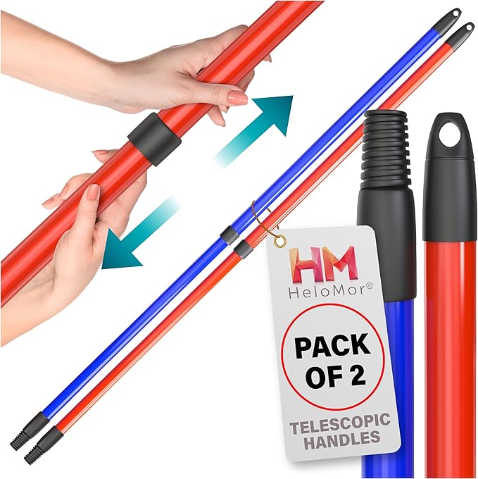 HeloMorSqueegee Broom Scrubbing Brush with Telescopic Long Handle for Garage, Patio, Deck, Tile and Shower (59 Inch (Metal Broom Handle))