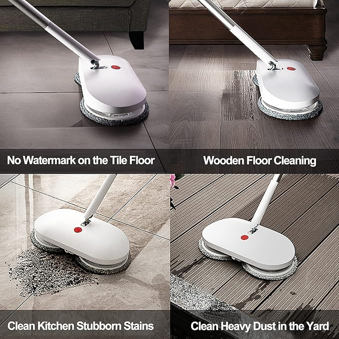 Cordless Electric Spin Mop Power Mop with 4 Floor Scrubber Pads/Automatic Cleaning Bucket/Water Sprayer,Lightweight & Rechargeable,Suitable for Wooden, Marble, Tile, Hardwood Floor.