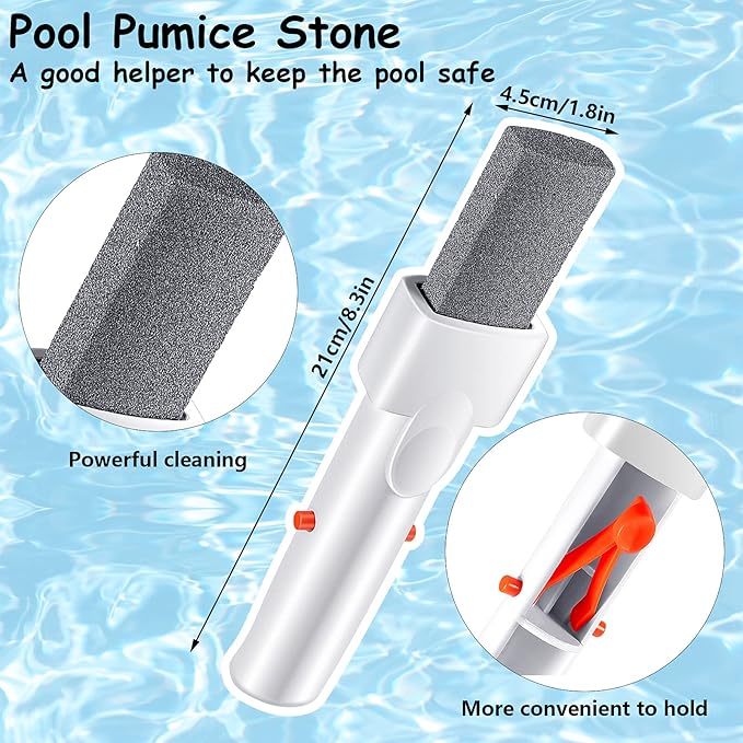 Geiserailie 1 Piece Pool Pumice Stone with Handle Erase Rust Stain Spot Remover Pool Tile Calcium Cleaning Tools Pumice Sticks Stone for Concrete Plaster Pool Spa Toilet Bowl Ring Calcium Tub
